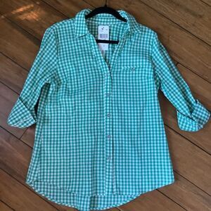 Kut from the Kloth Green Gingham Button Down Shirt NWOT